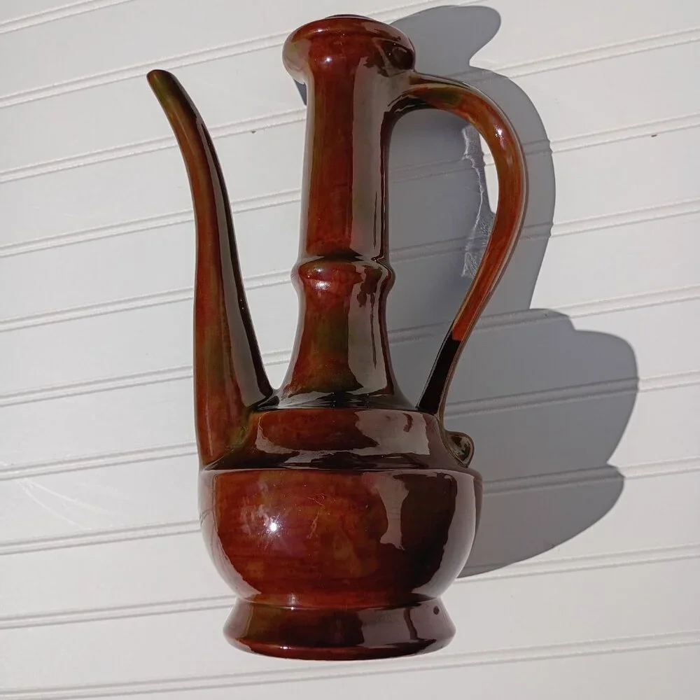 Vtg Mid-Century Modern Ceramic Ewer Pitcher Drip Glaze Decorative Vase No Lid